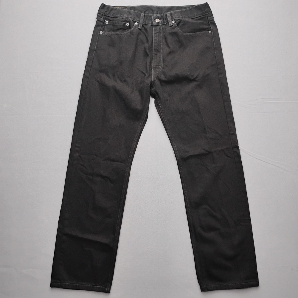 Levis 505 Regular Fit Straight Leg Black Denim Jeans Mens 36x32